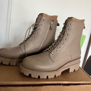 Sam Edelman Cream Combat Boots with chunky platform Sole Lace-Up